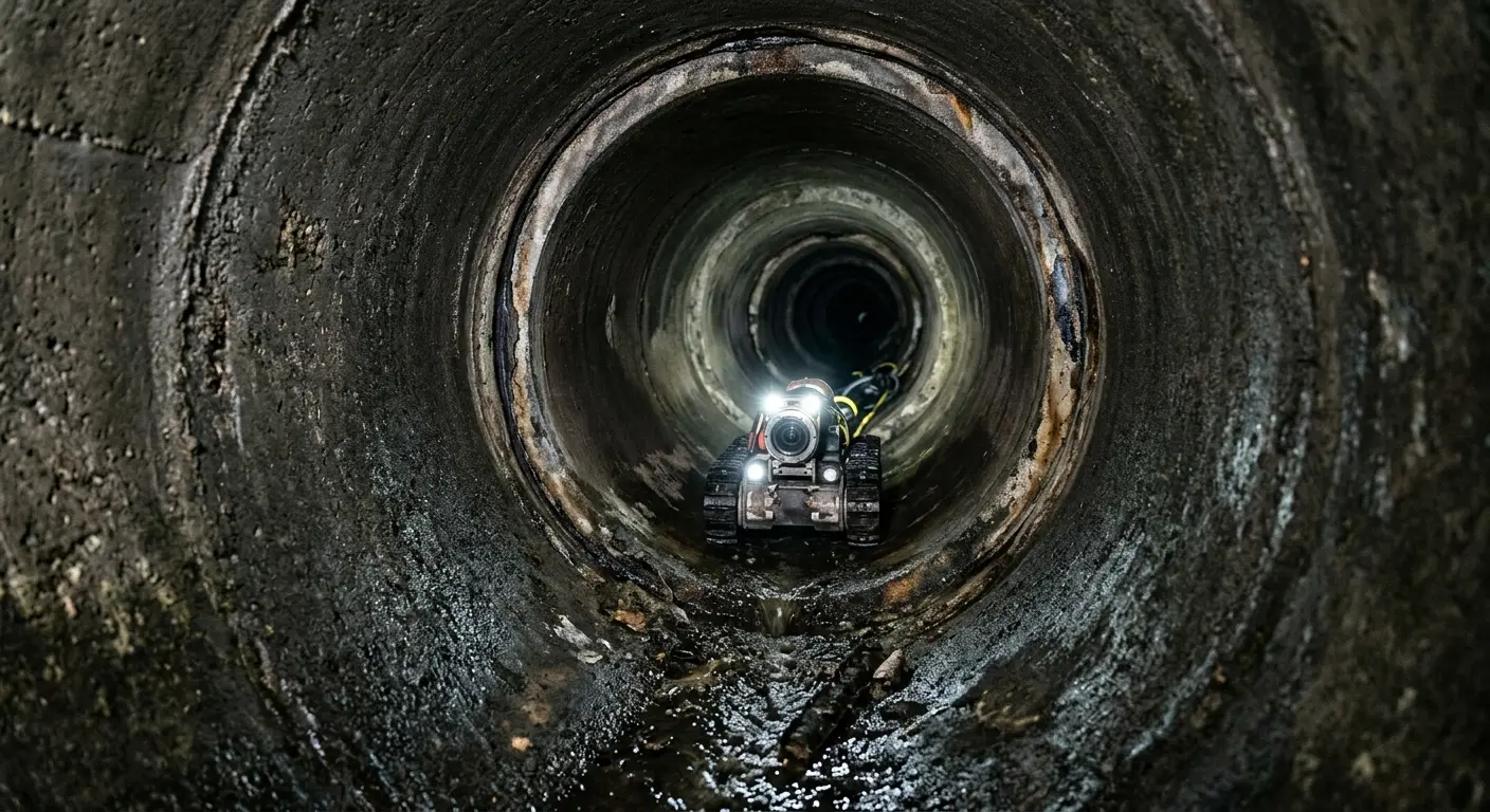 Robotic sewer camera inspecting pipe interior for Sewer Line Cleaning in Piscataway